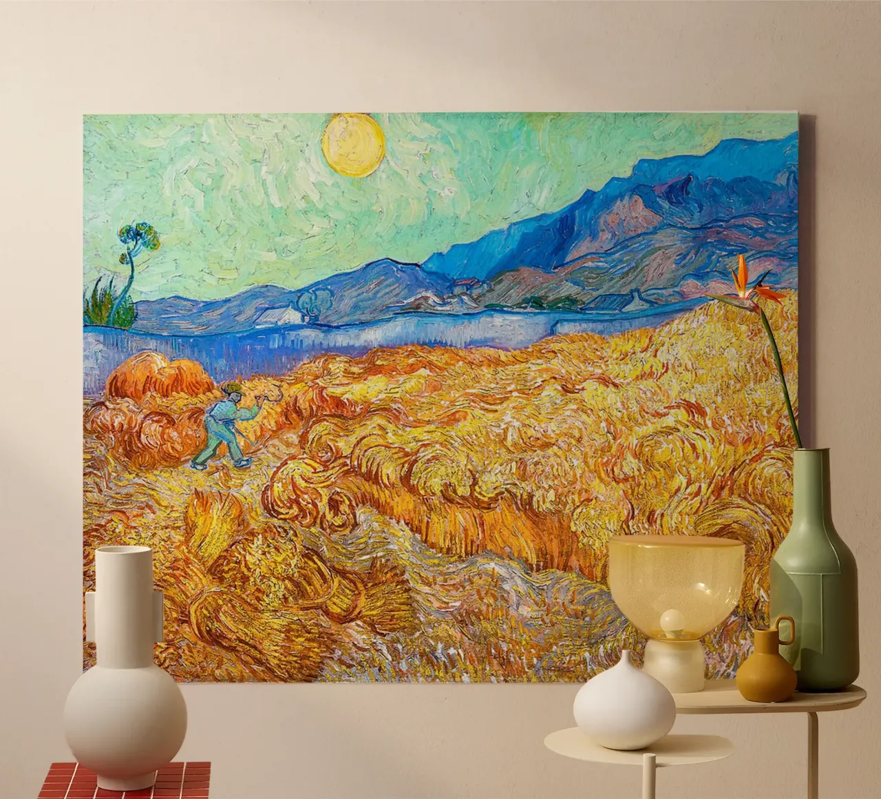 Wheatfield with a Reaper 1889 canvas by ValerieArt