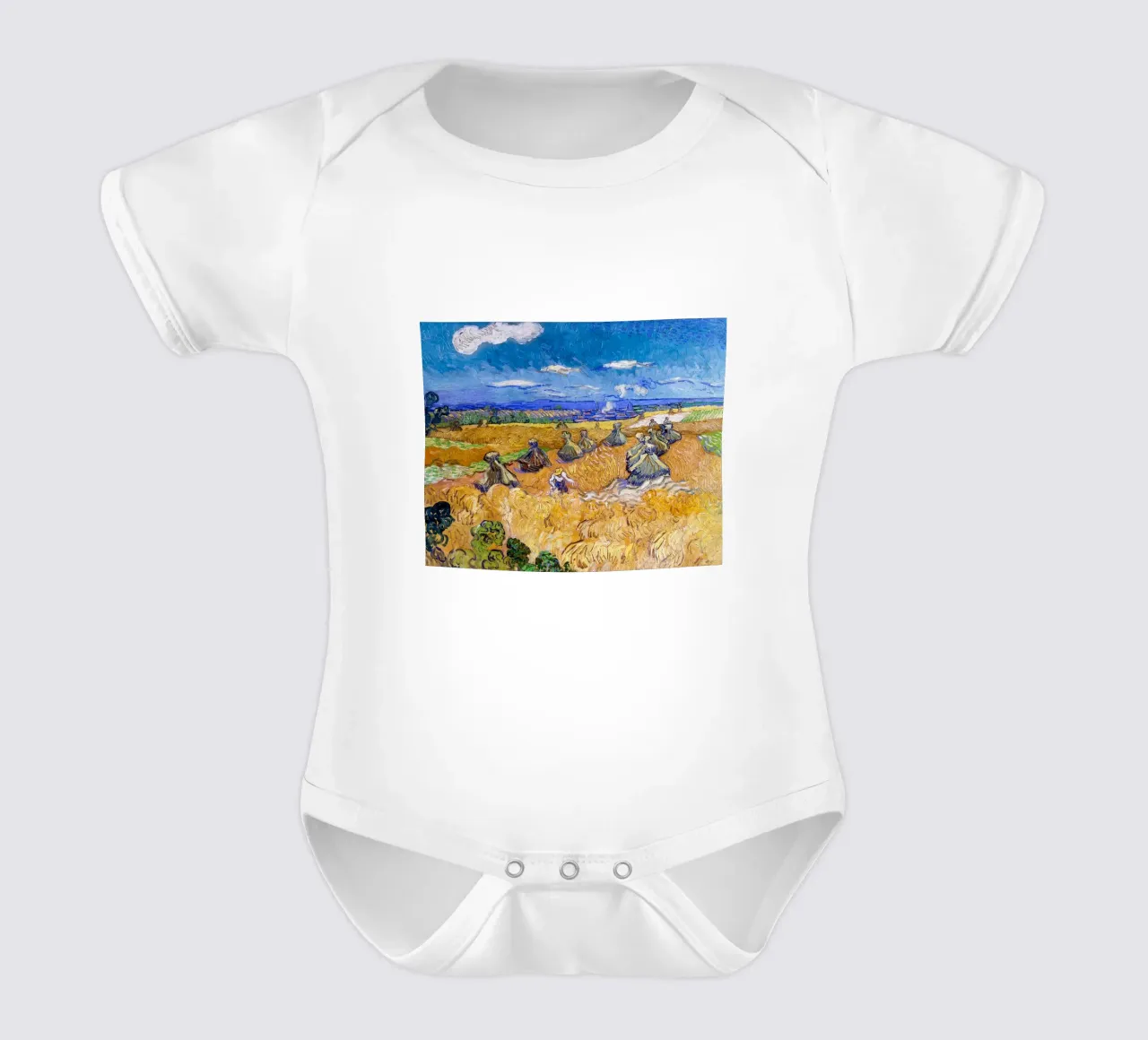 Wheat Fields with Reaper Auvers 1888 short-sleeve baby romper by ValerieArt