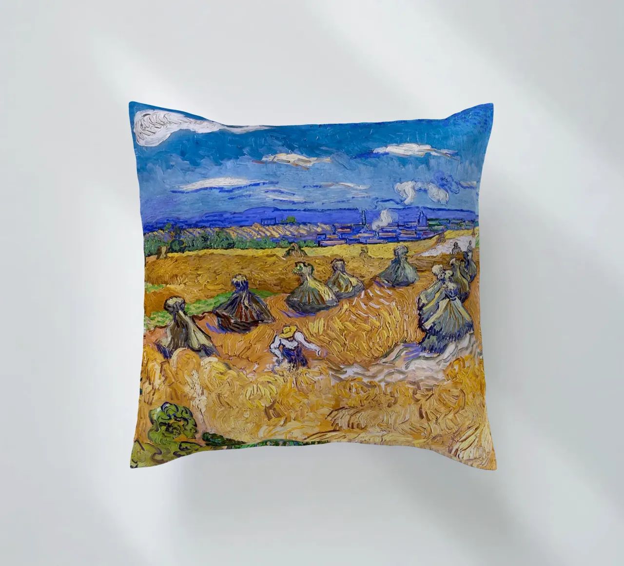 Wheat Fields with Reaper Auvers 1888 decorative cushion by ValerieArt