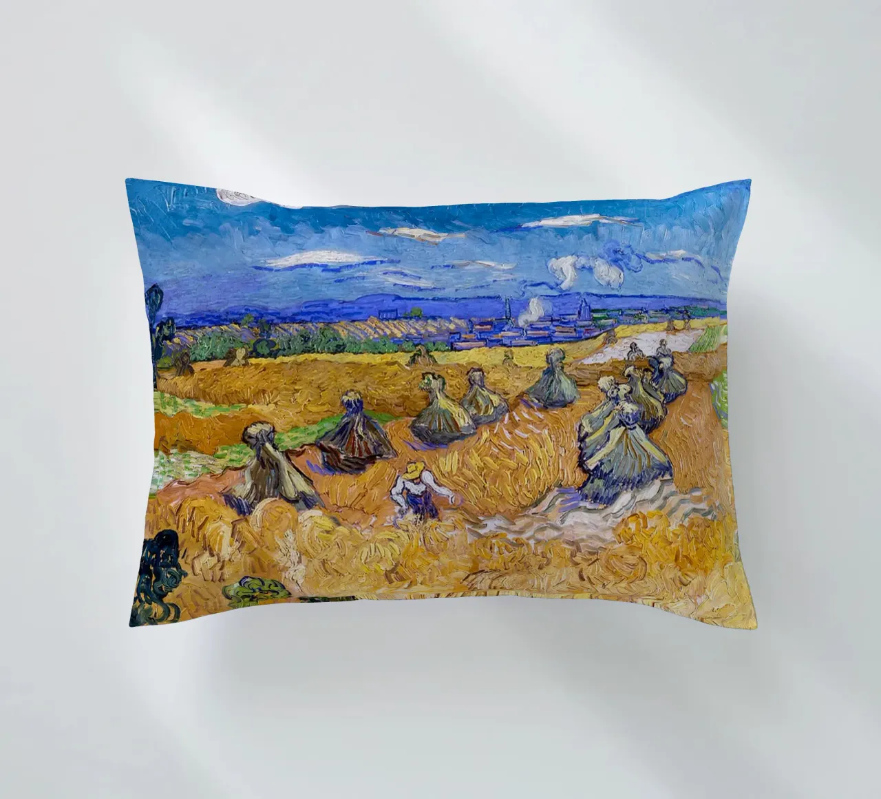 Wheat Fields with Reaper Auvers 1888 decorative cushion by ValerieArt