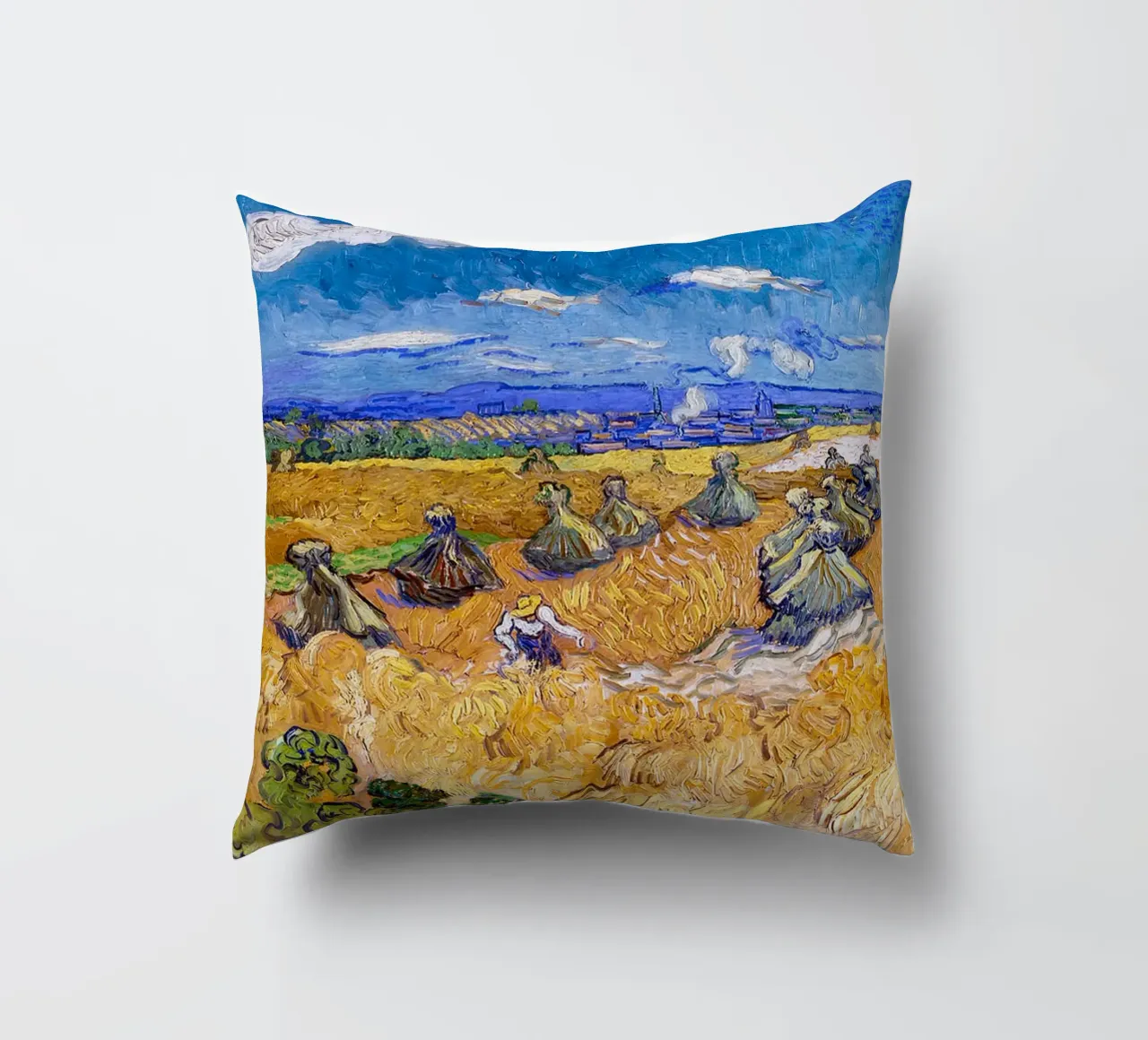 Wheat Fields with Reaper Auvers 1888 decorative cushion by ValerieArt