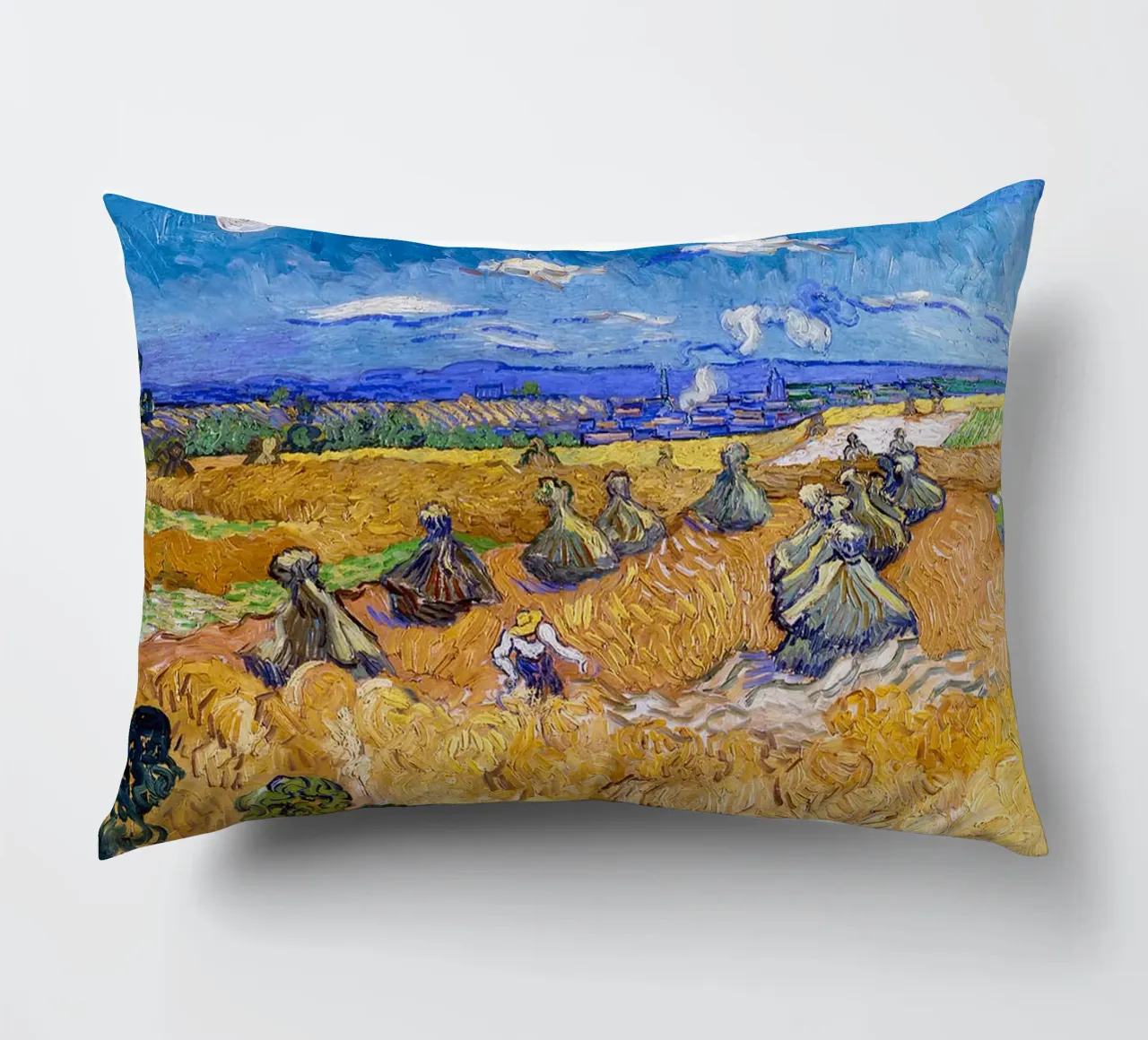 Wheat Fields with Reaper Auvers 1888 decorative cushion by ValerieArt