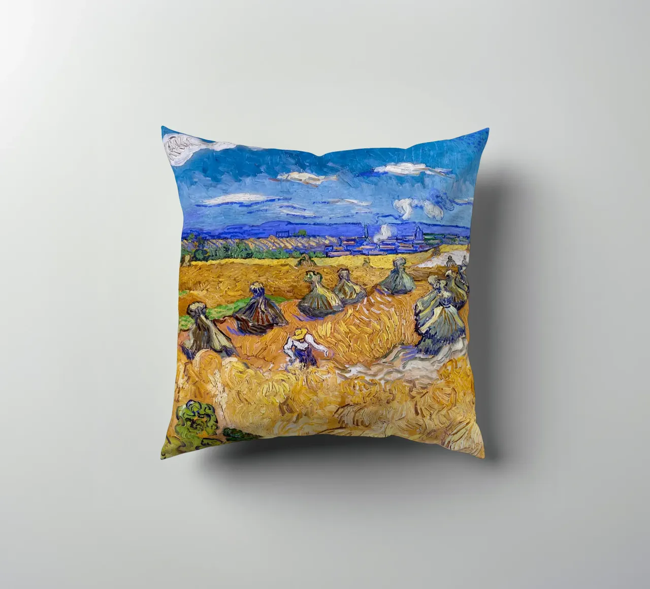 Wheat Fields with Reaper Auvers 1888 decorative cushion by ValerieArt