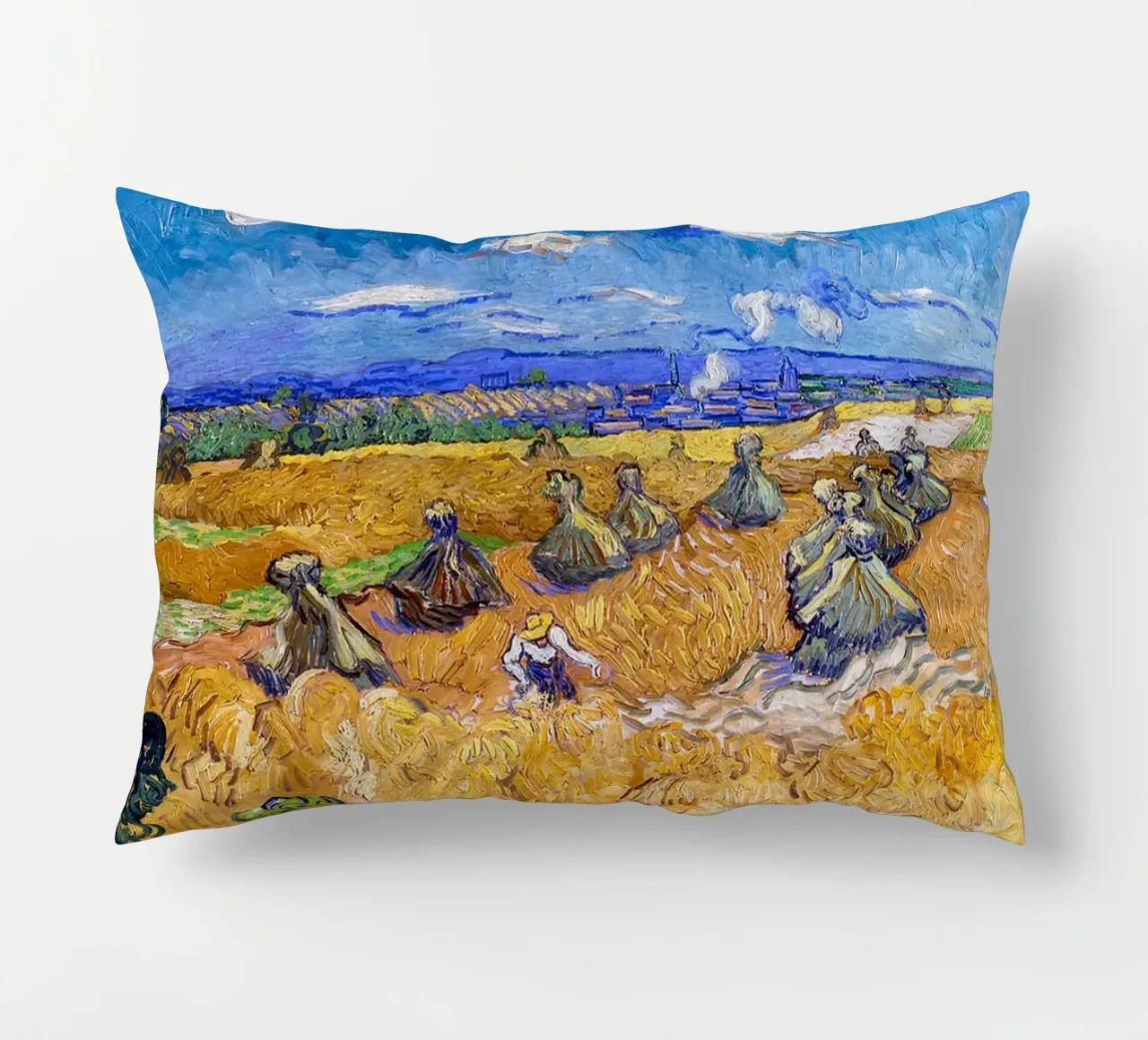 Wheat Fields with Reaper Auvers 1888 decorative cushion by ValerieArt