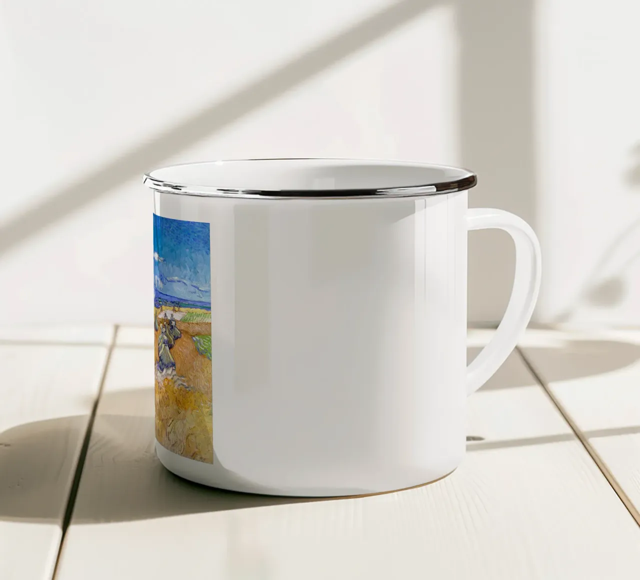 Campi di grano con mietitore Auvers 1888 tazza in smalto da ValerieArt