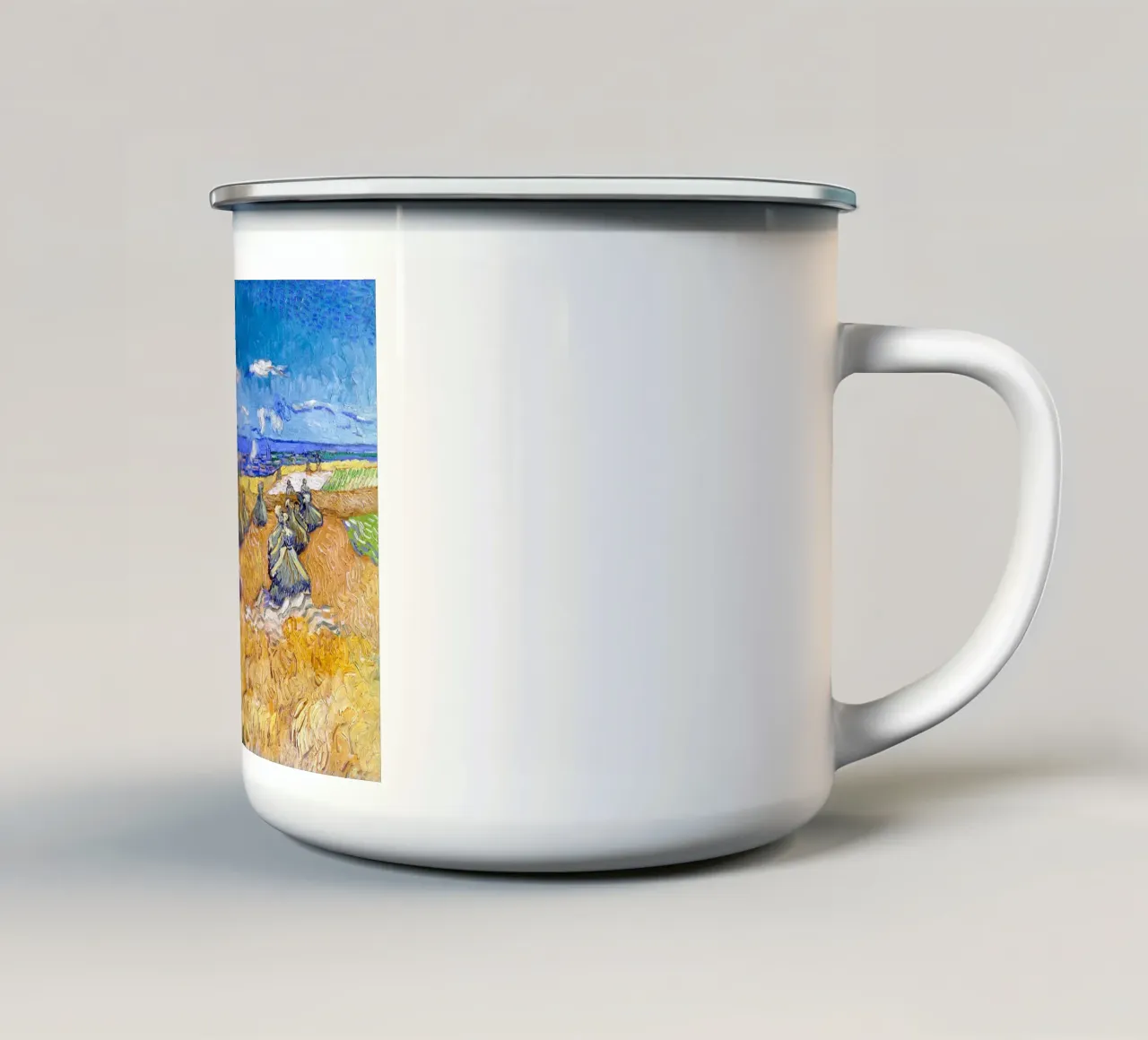 Campi di grano con mietitore Auvers 1888 tazza in smalto da ValerieArt