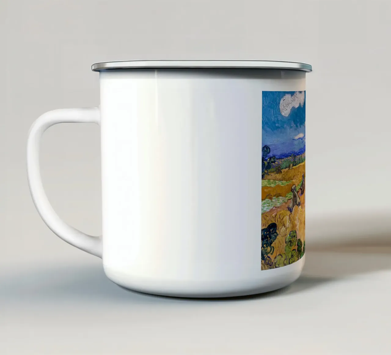Campi di grano con mietitore Auvers 1888 tazza in smalto da ValerieArt