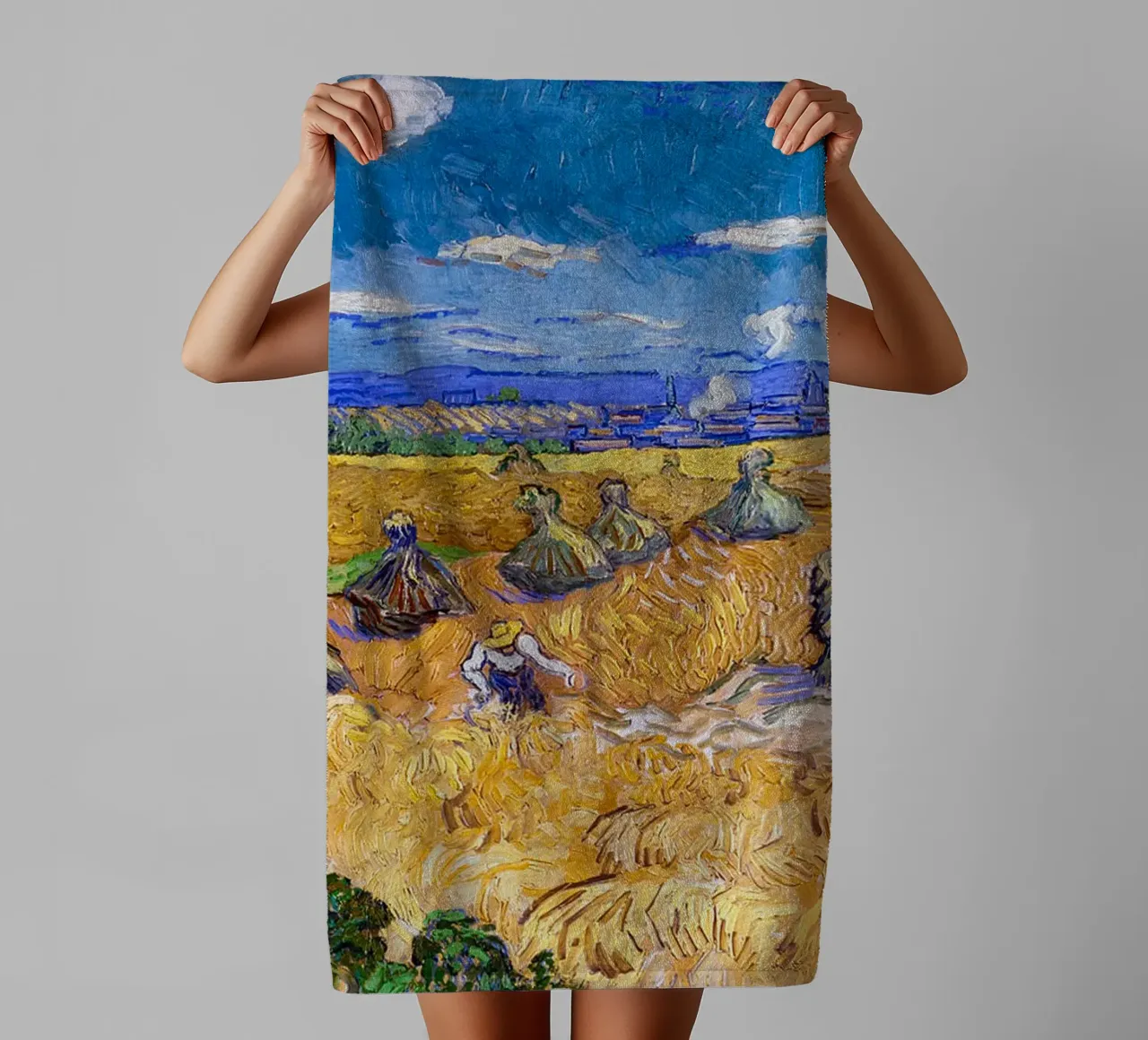 Wheat Fields with Reaper Auvers 1888 towel by ValerieArt