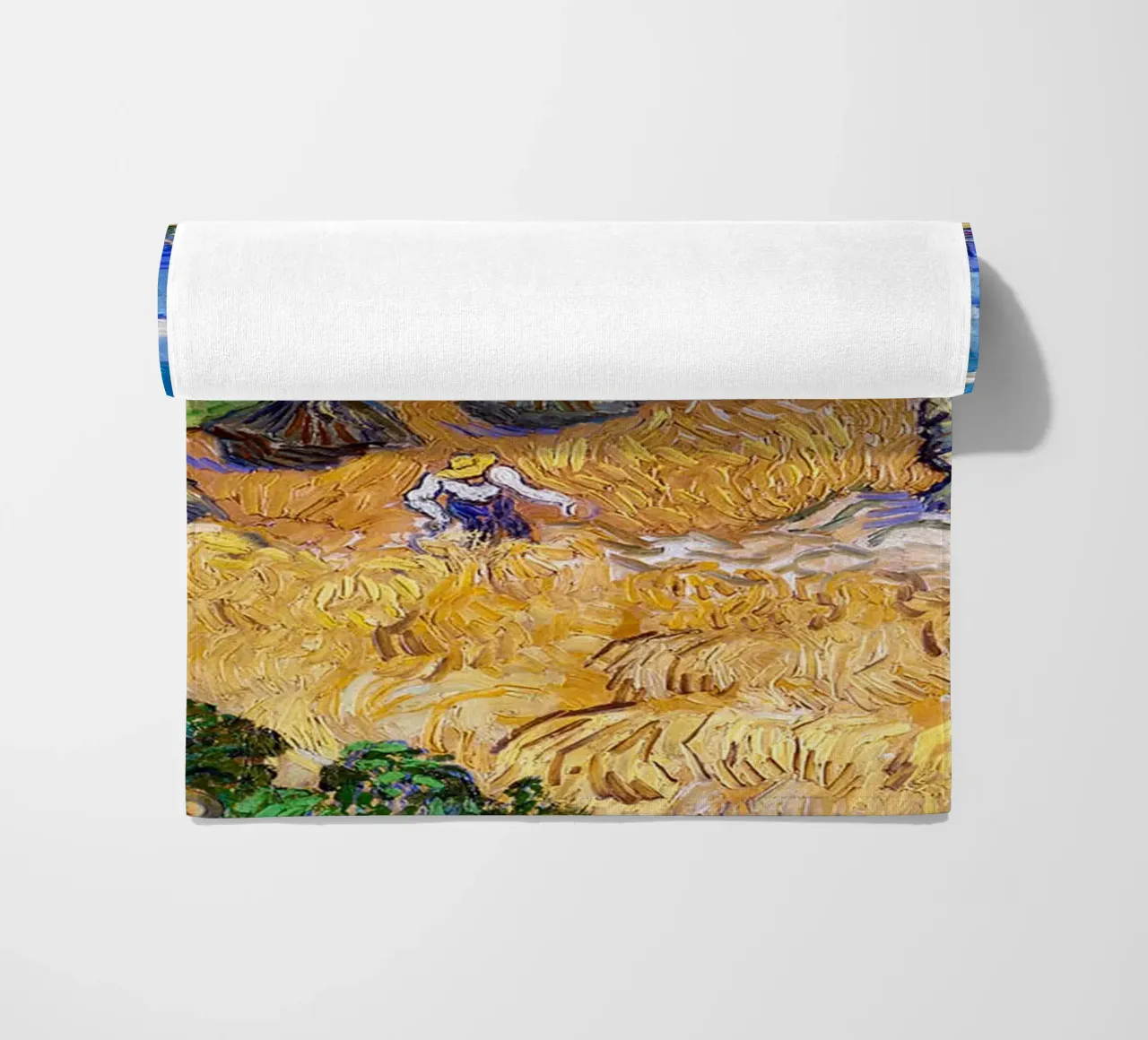 Wheat Fields with Reaper Auvers 1888 beach towel by ValerieArt
