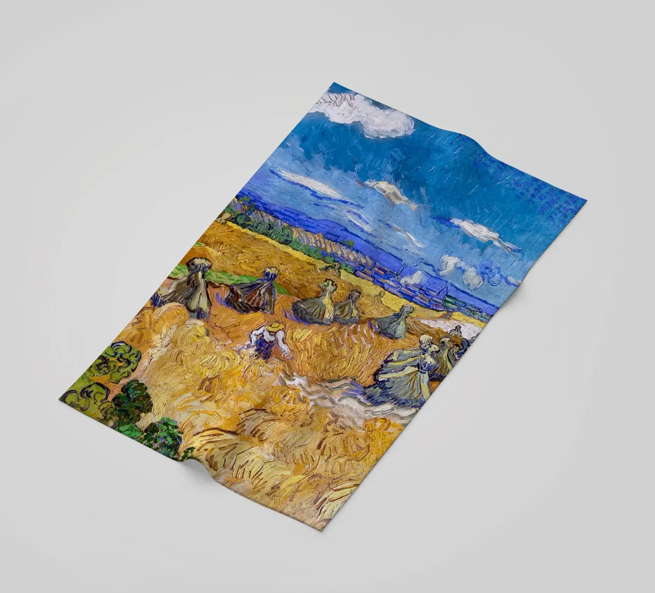 Wheat Fields with Reaper Auvers 1888 beach towel by ValerieArt