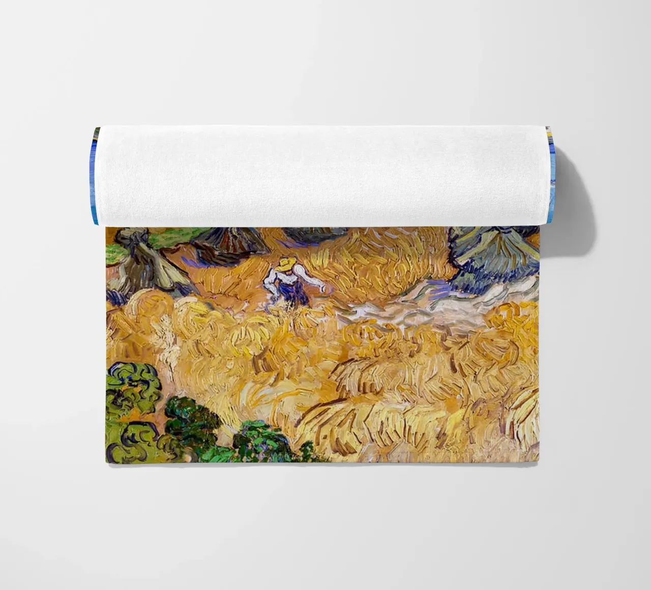 Wheat Fields with Reaper Auvers 1888 beach towel by ValerieArt