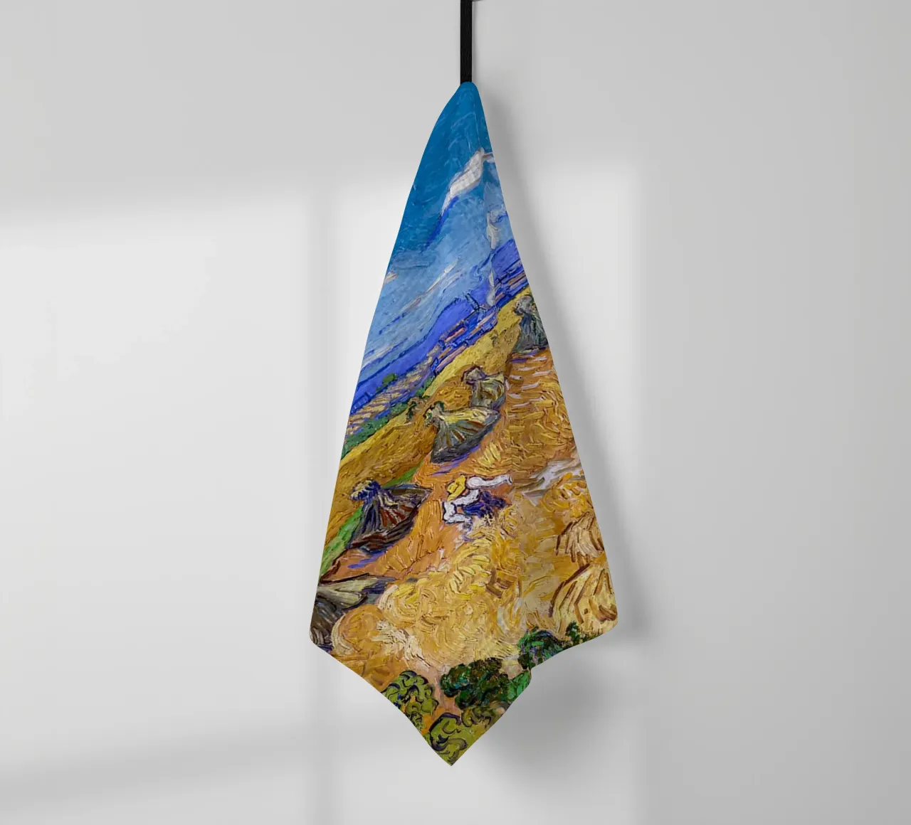 Wheat Fields with Reaper Auvers 1888 tea towel by ValerieArt
