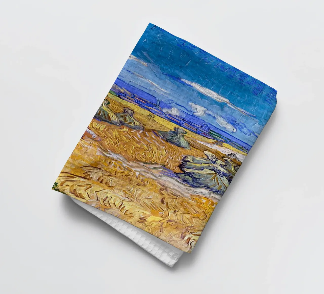 Wheat Fields with Reaper Auvers 1888 tea towel by ValerieArt