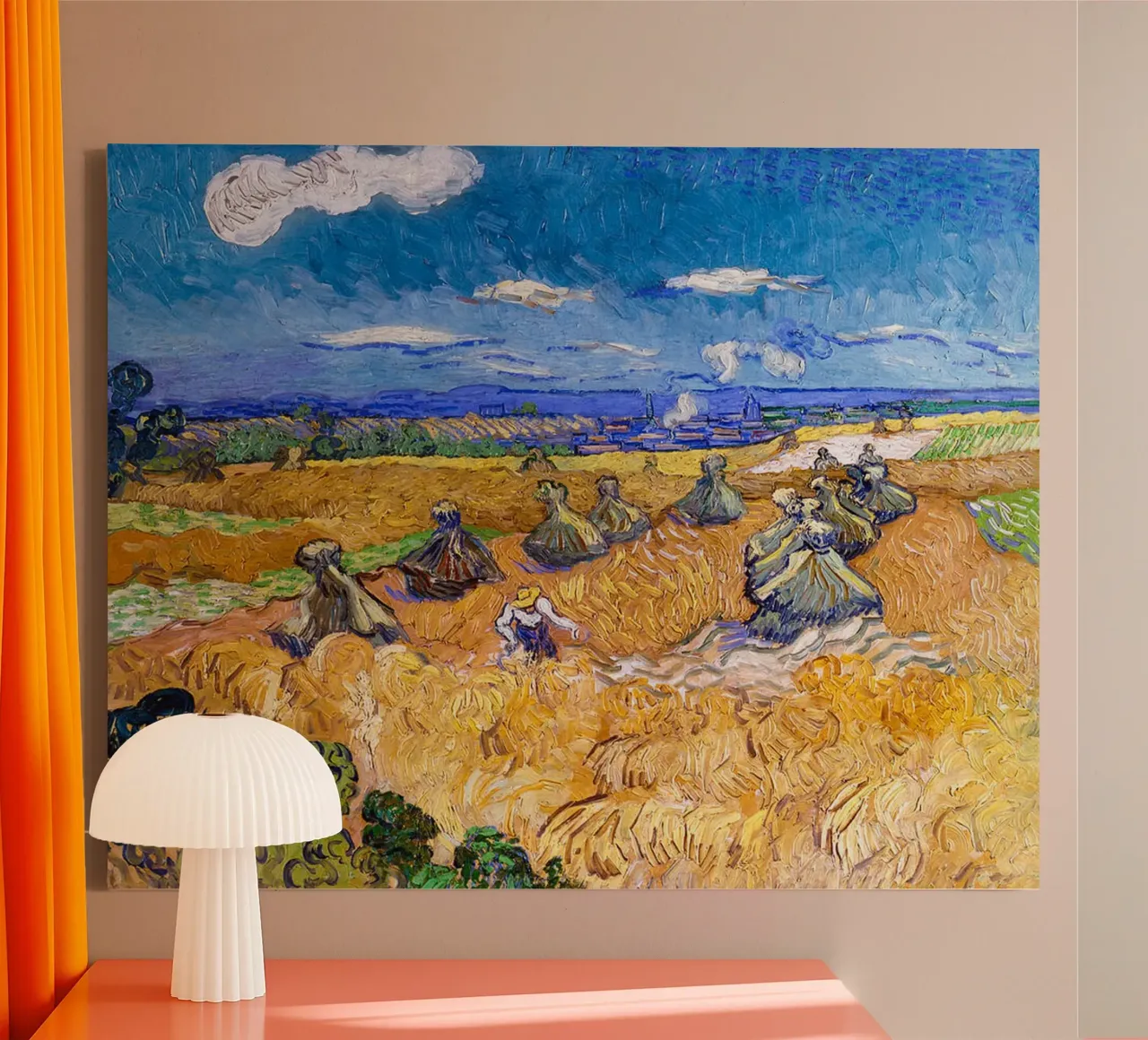 Wheat Fields with Reaper Auvers 1888 canvas by ValerieArt