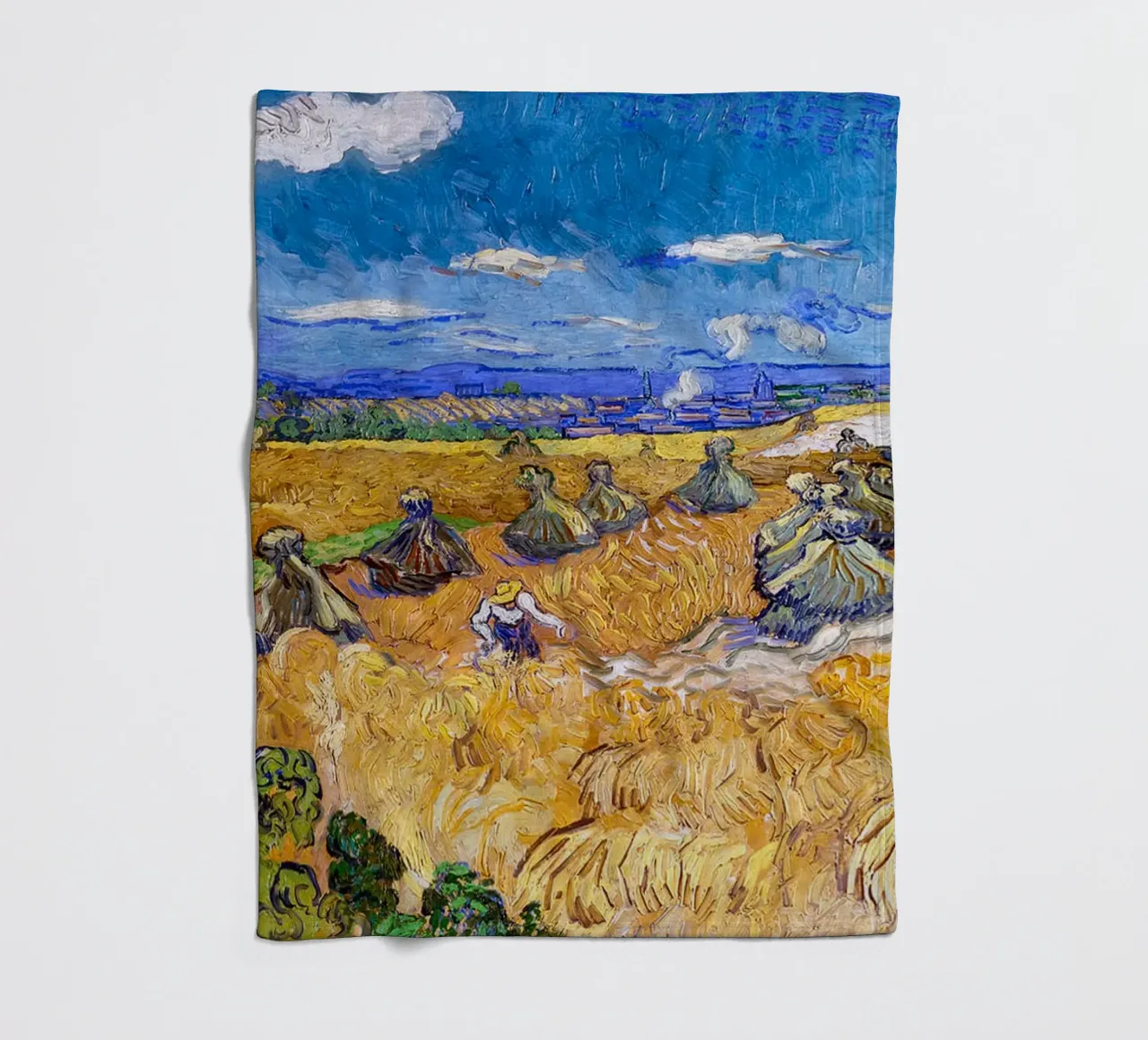 Wheat Fields with Reaper Auvers 1888 fleece blanket by ValerieArt