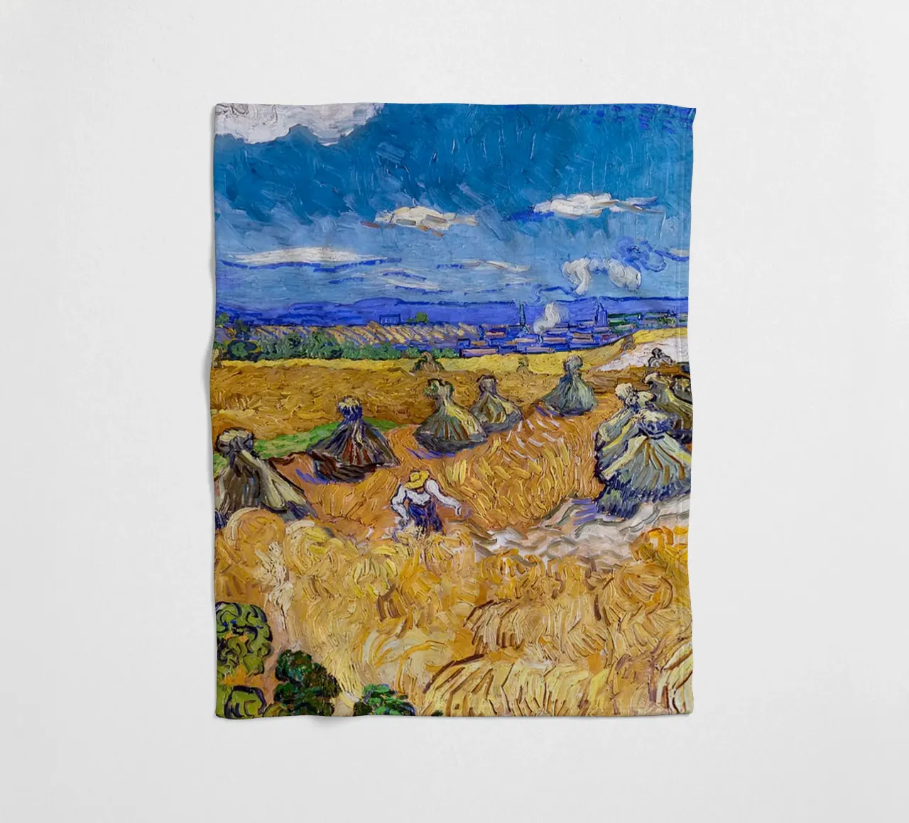 Wheat Fields with Reaper Auvers 1888 fleece blanket by ValerieArt