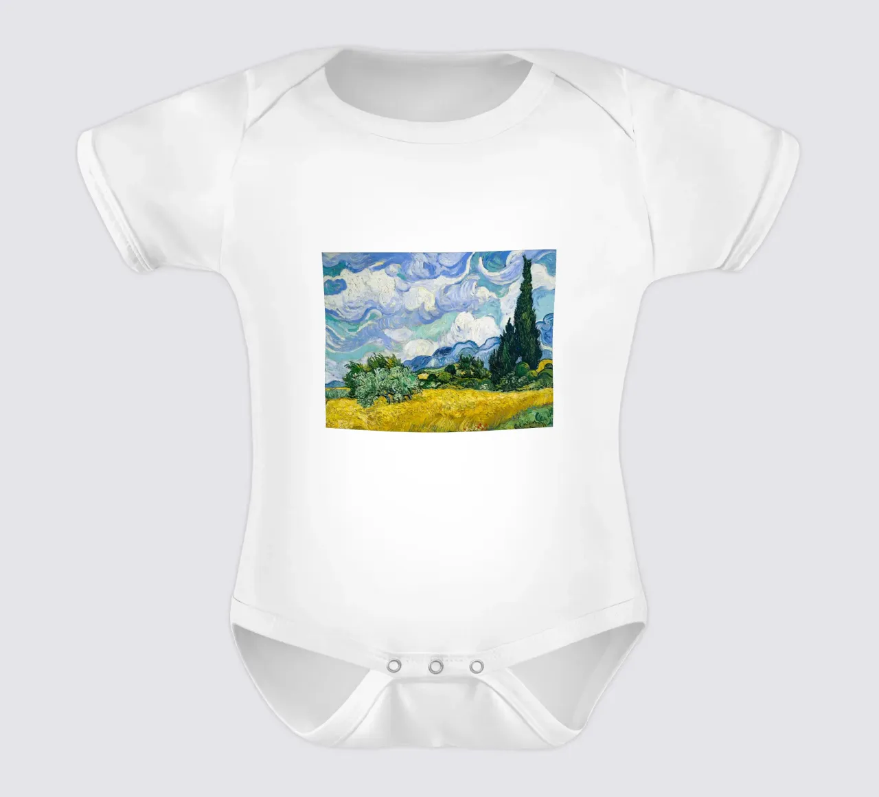 Wheat Field With Cypresses 1889 short-sleeve baby romper by ValerieArt
