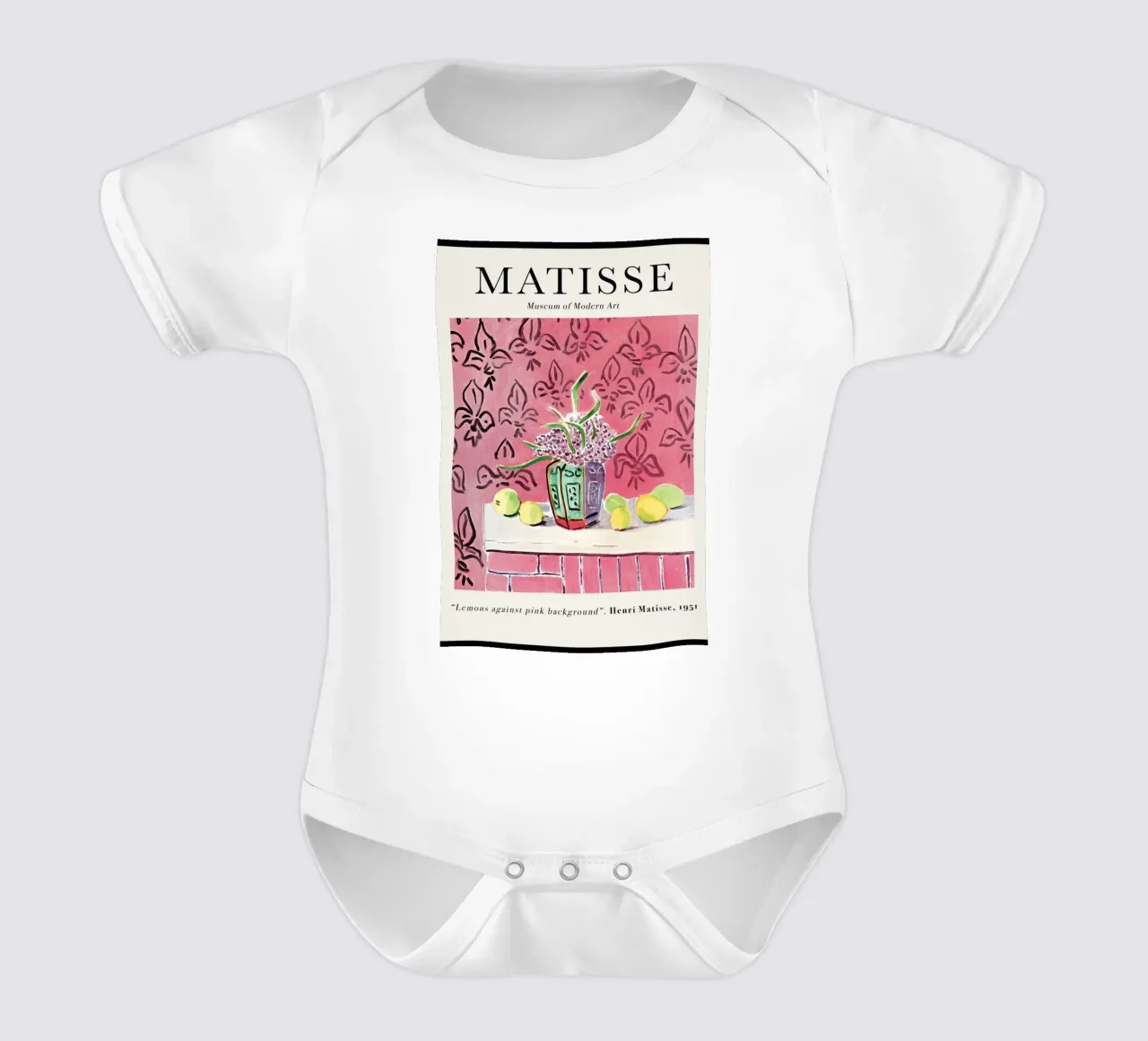 sul tavolo c'è un vaso di fiori e limoni body neonato maniche corte da sazkia art