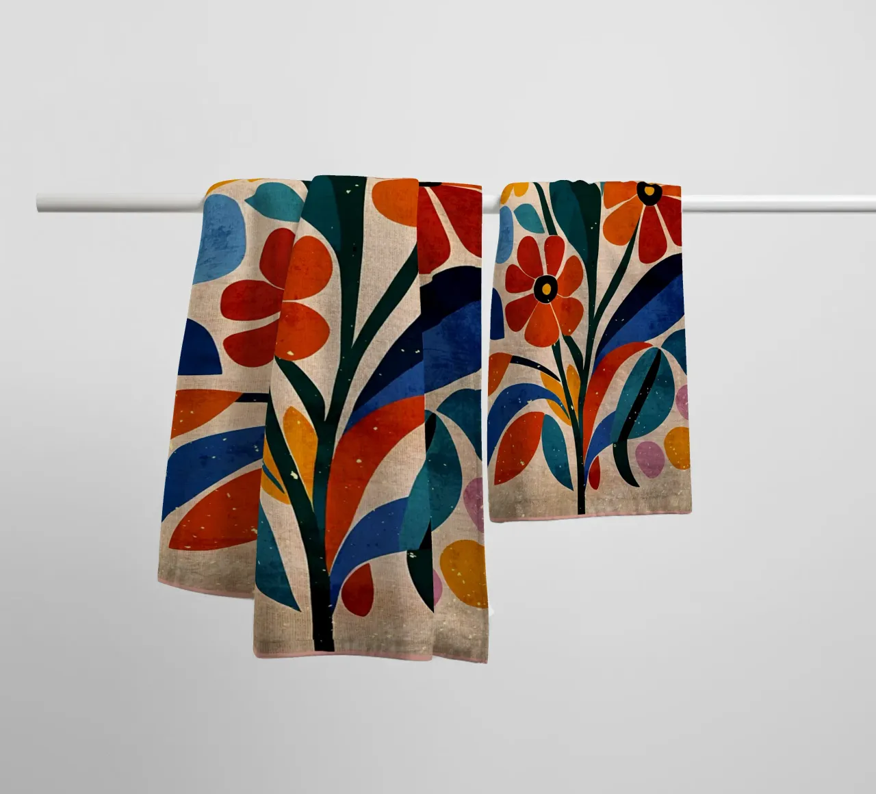 Fiori colorati e retrò asciugamano da bagno da Modern Geometry