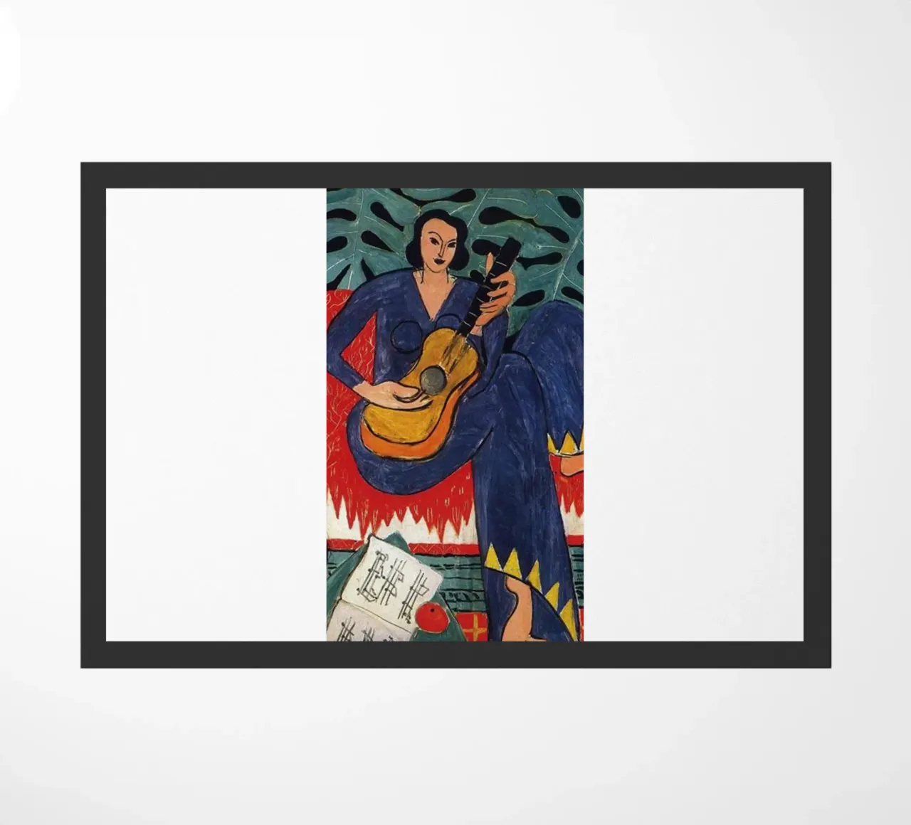 a woman playing guitar doormat by sazkia art
