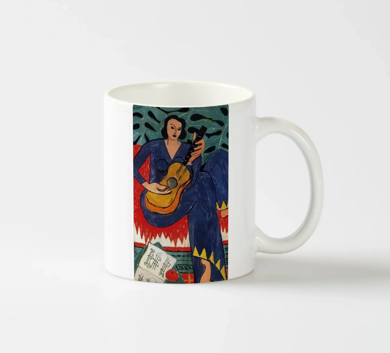 a woman playing guitar ceramic mug by sazkia art