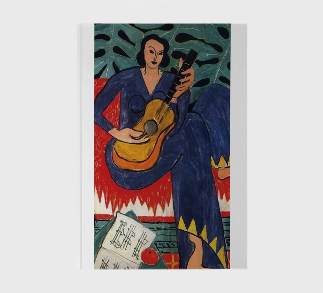 a woman playing guitar notebook by sazkia art