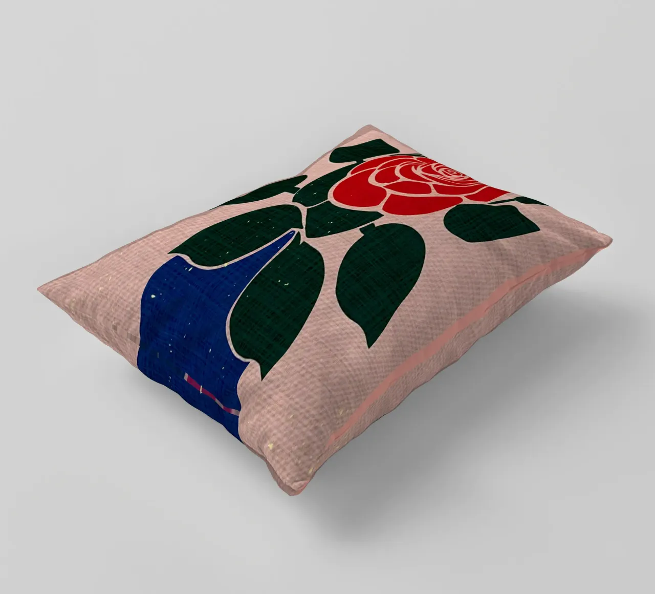 Rosa rossa in vaso blu cuscino da Modern Geometry
