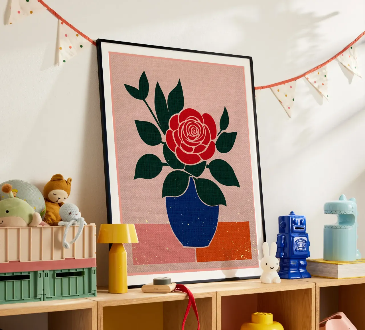 Rosa rossa in vaso blu carta hahnemühle da Modern Geometry