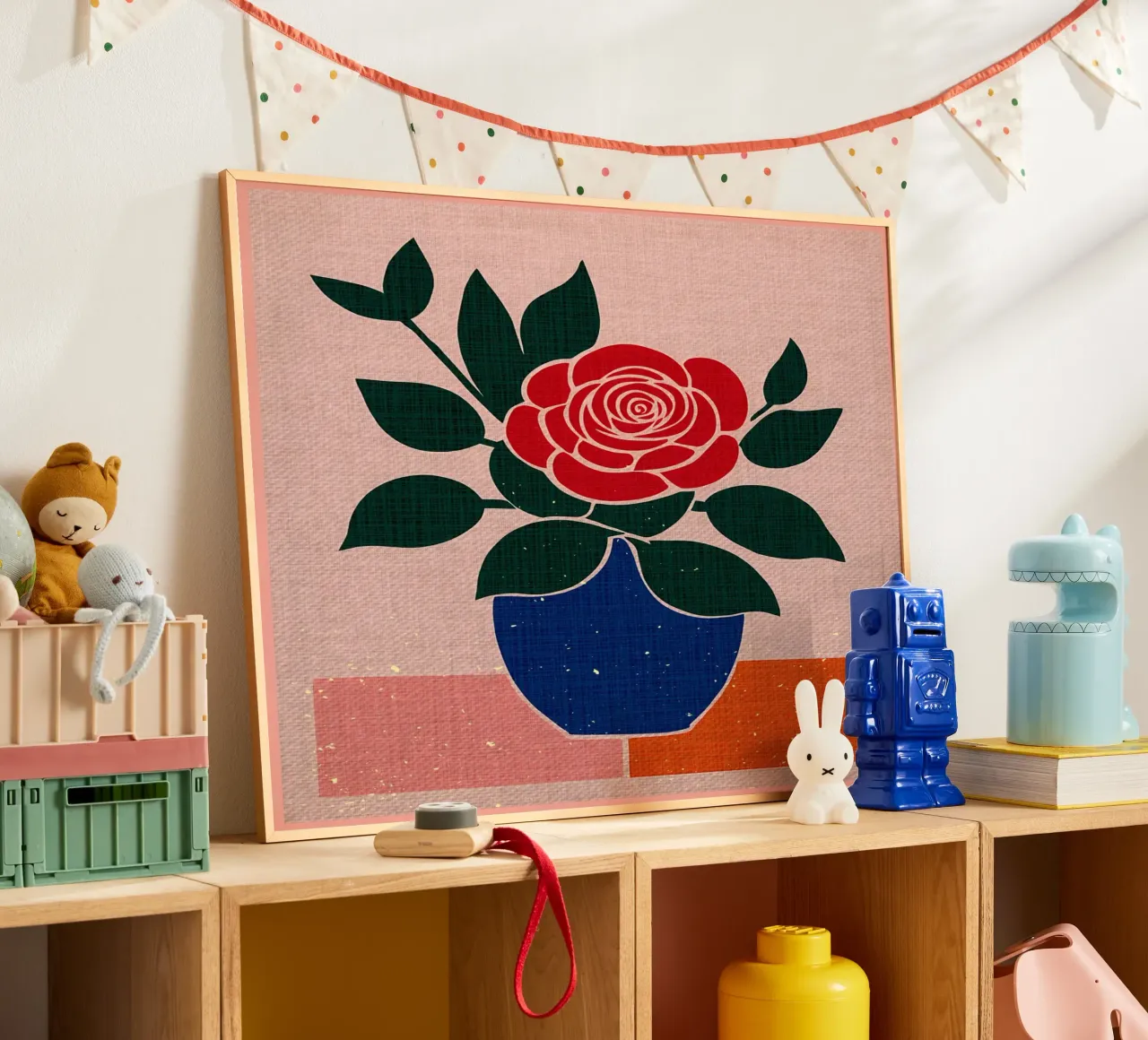 Rosa rossa in vaso blu carta hahnemühle da Modern Geometry