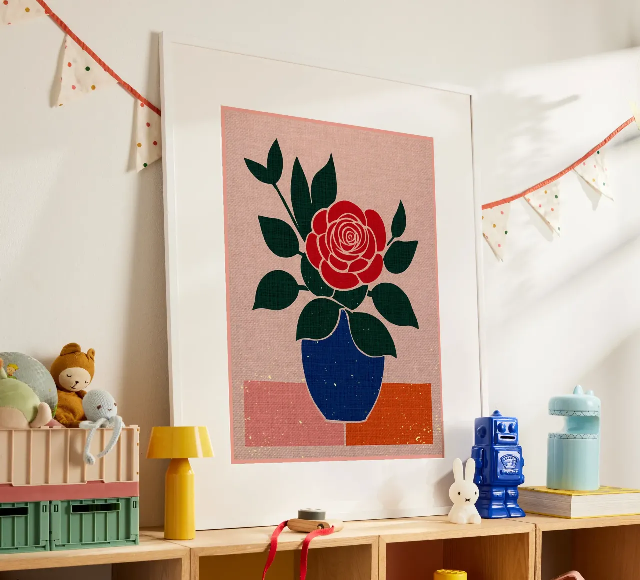 Rosa rossa in vaso blu carta hahnemühle da Modern Geometry
