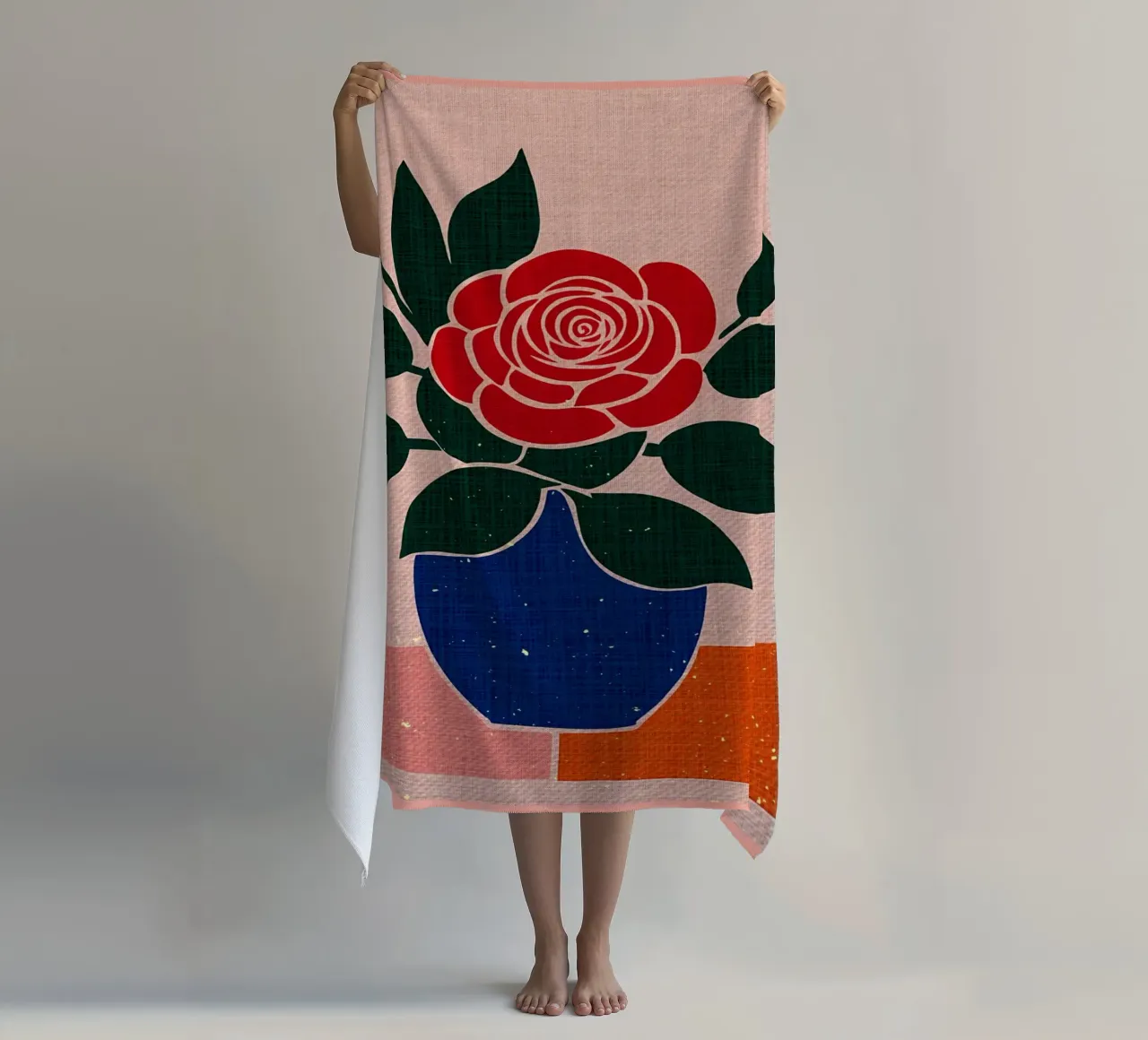 Rosa rossa in vaso blu telo mare da Modern Geometry