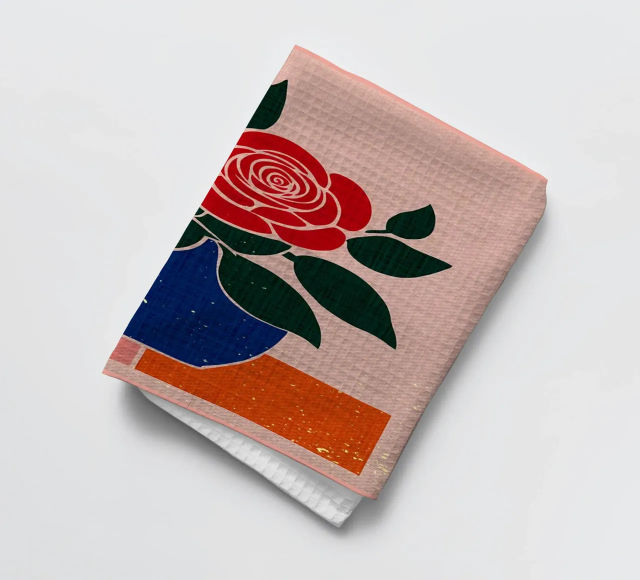 Rosa rossa in vaso blu canovaccio da cucina da Modern Geometry