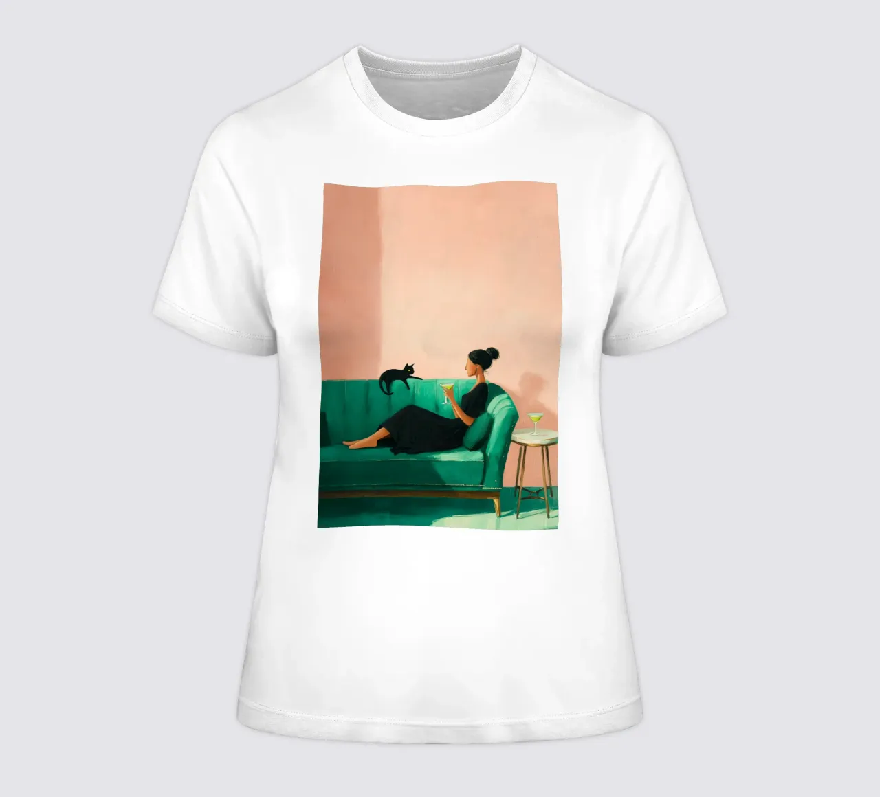 The Martini & the Cat I women's fitted t-shirt by Clara August
