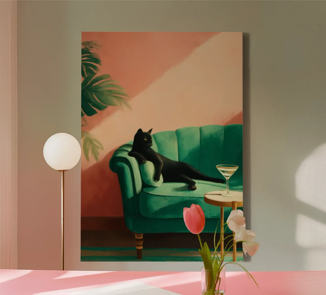 The Martini & the Cat II canvas by Clara August