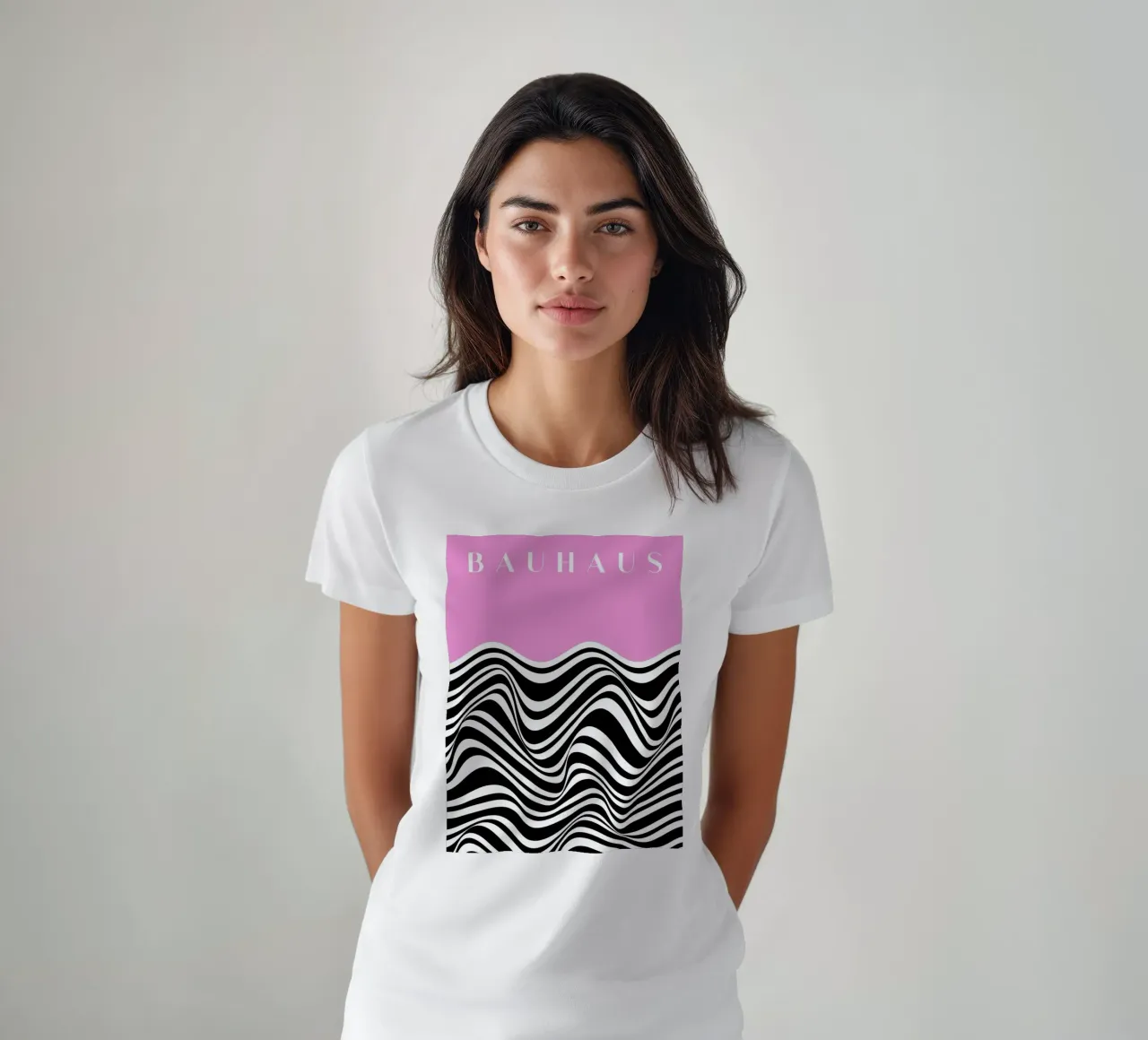 Bauhaus Wave - Optical Art in Pink & Black t-shirt by Studio Vibe