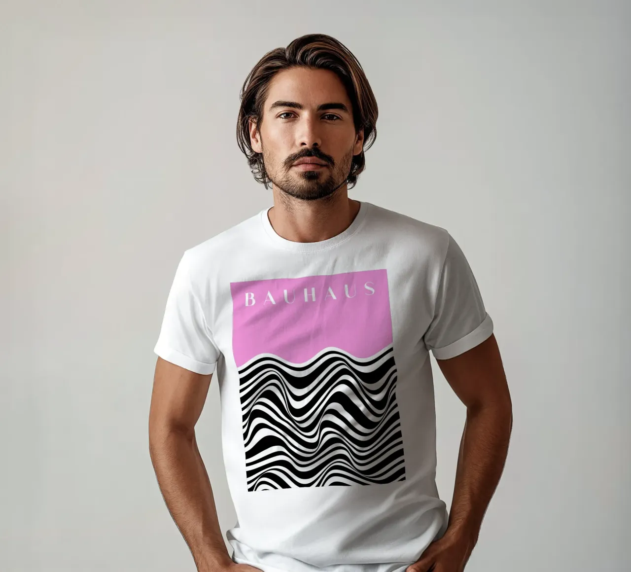 Bauhaus Wave - Optical Art in Pink & Black t-shirt by Studio Vibe