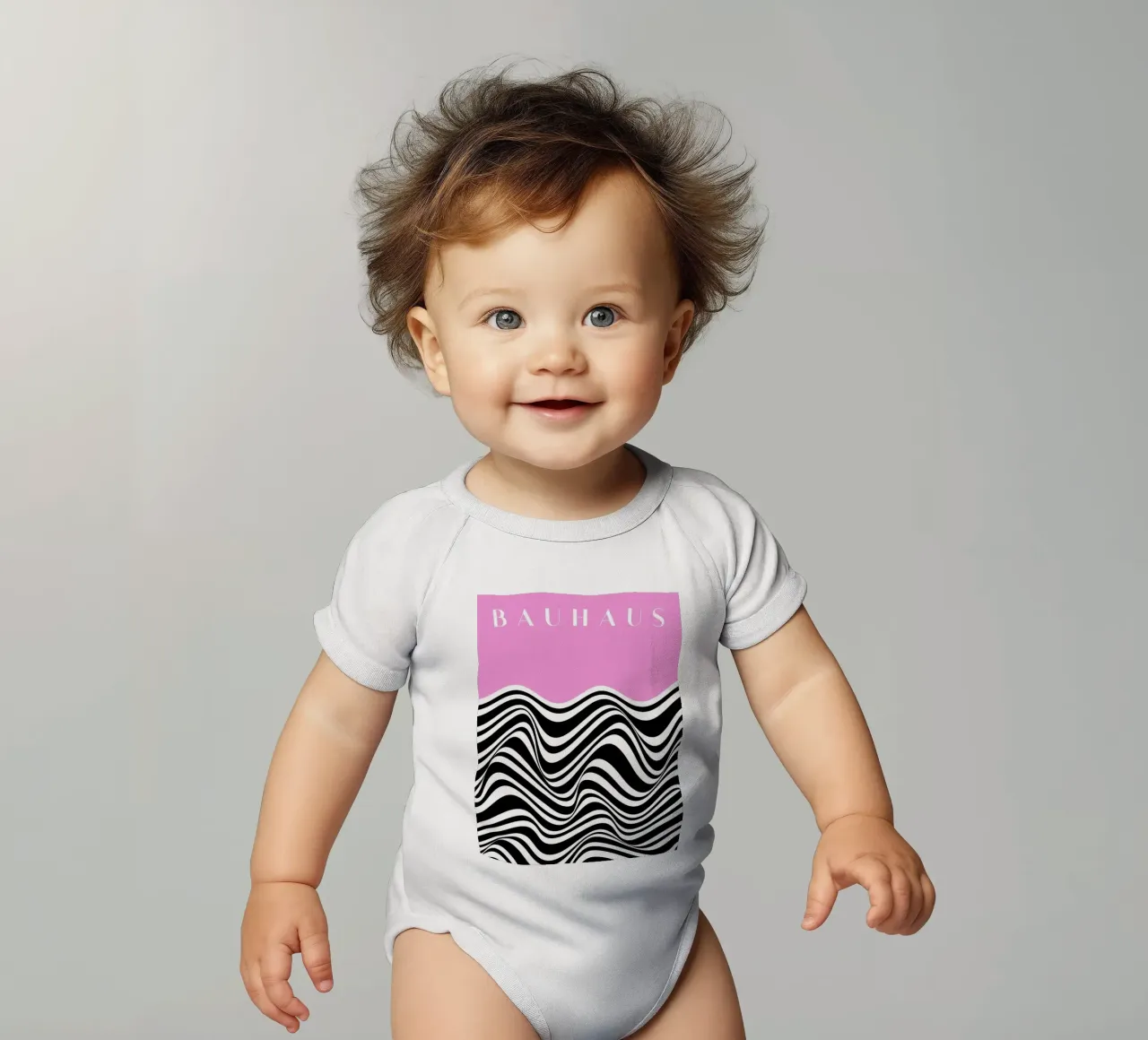 Bauhaus Wave – Optical Art in Pink & Schwarz Kurzarm Babybody von Studio Vibe