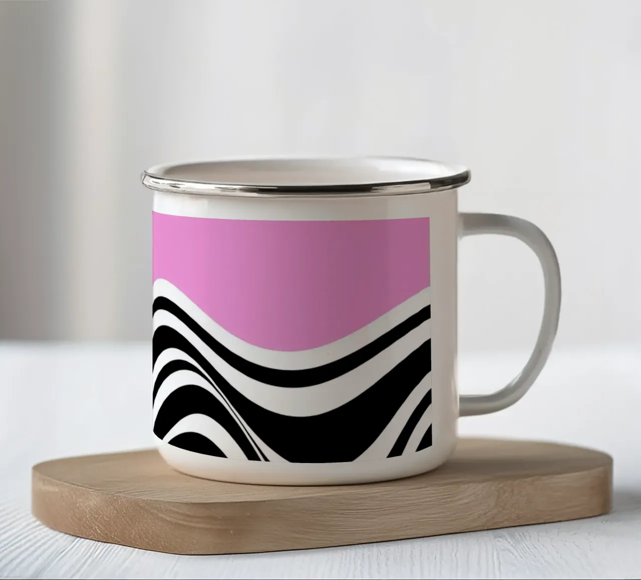 Bauhaus Wave - Arte ottica in rosa e nero tazza in smalto da Studio Vibe