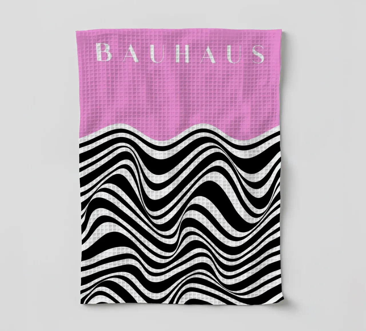 Bauhaus Wave – Optical Art in Pink & Schwarz Geschirrtuch von Studio Vibe