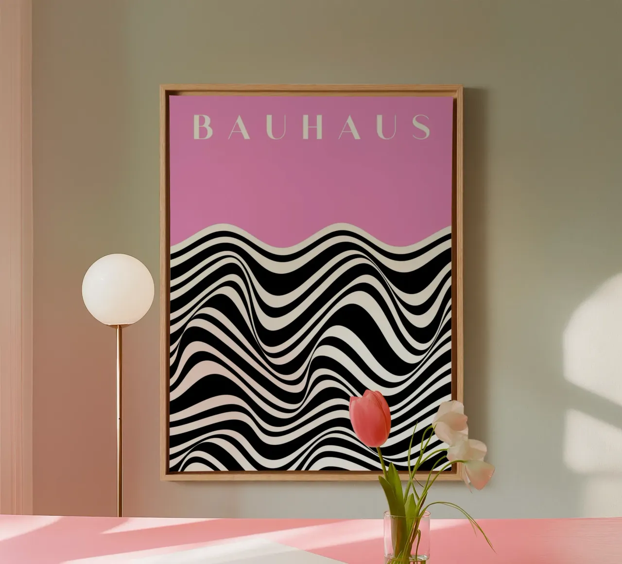 Bauhaus Wave - Optical Art in Pink & Black canvas by Studio Vibe