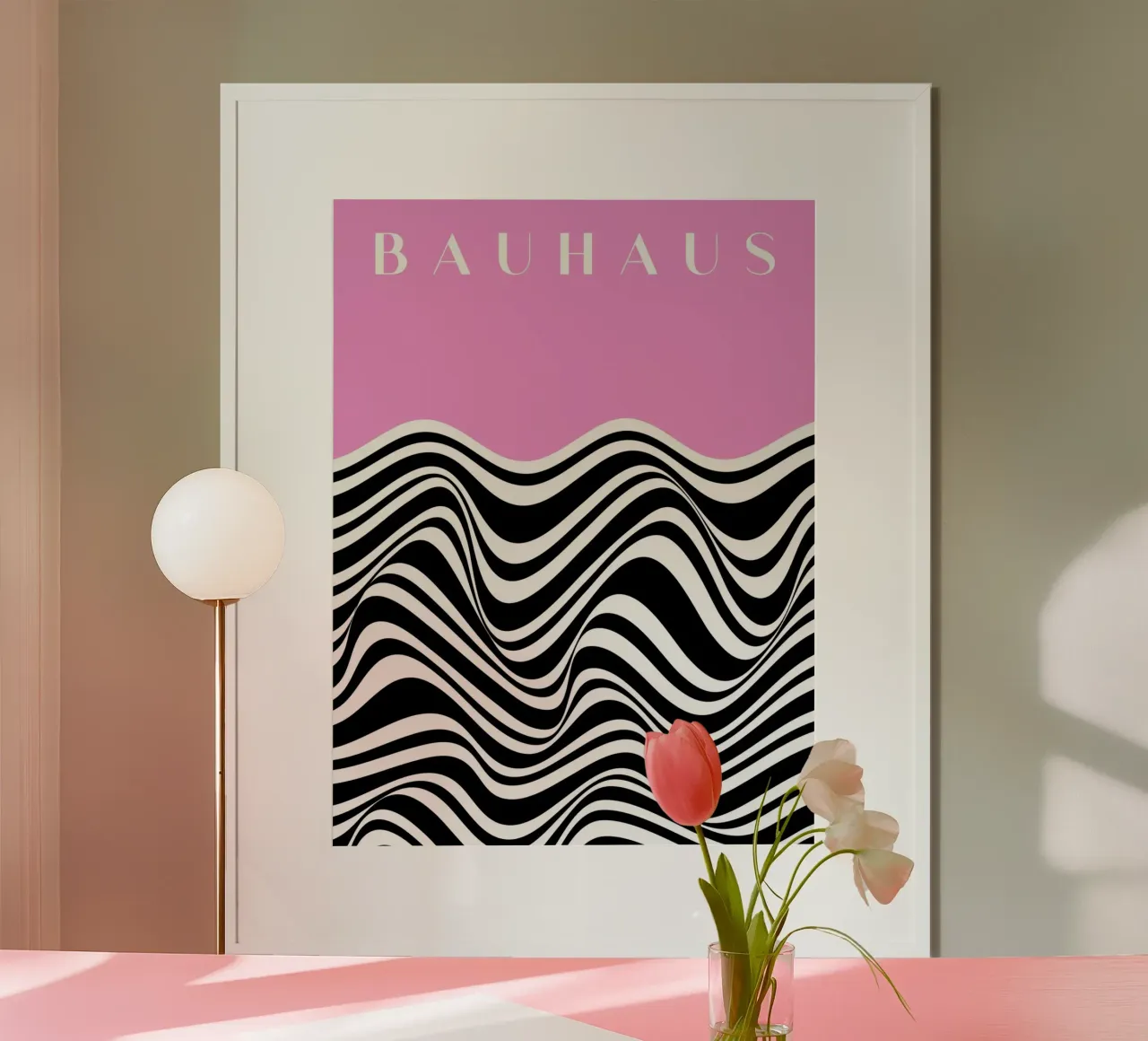 Bauhaus Wave – Optical Art in Pink & Schwarz Hahnemühle von Studio Vibe