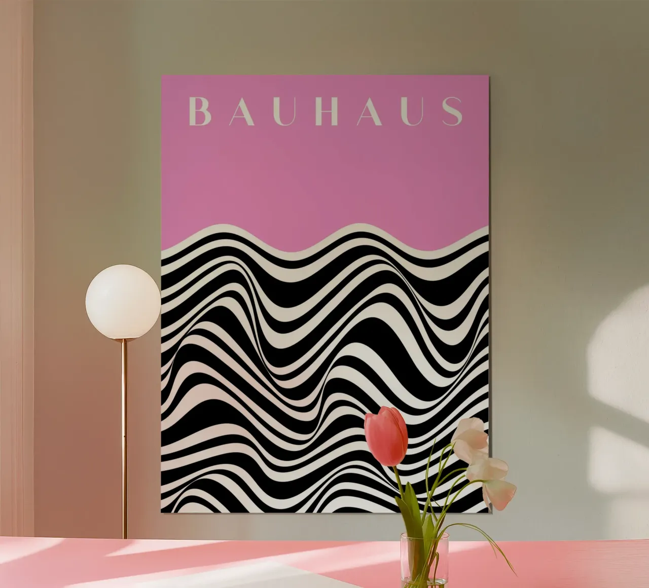 Bauhaus Wave – Optical Art in Pink & Schwarz Hahnemühle von Studio Vibe