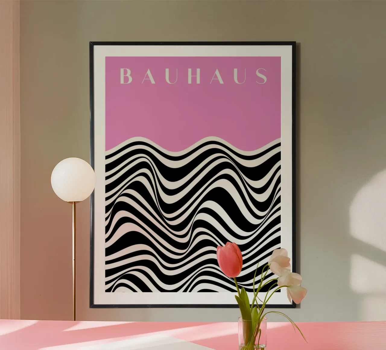Bauhaus Wave – Optical Art in Pink & Schwarz Hahnemühle von Studio Vibe
