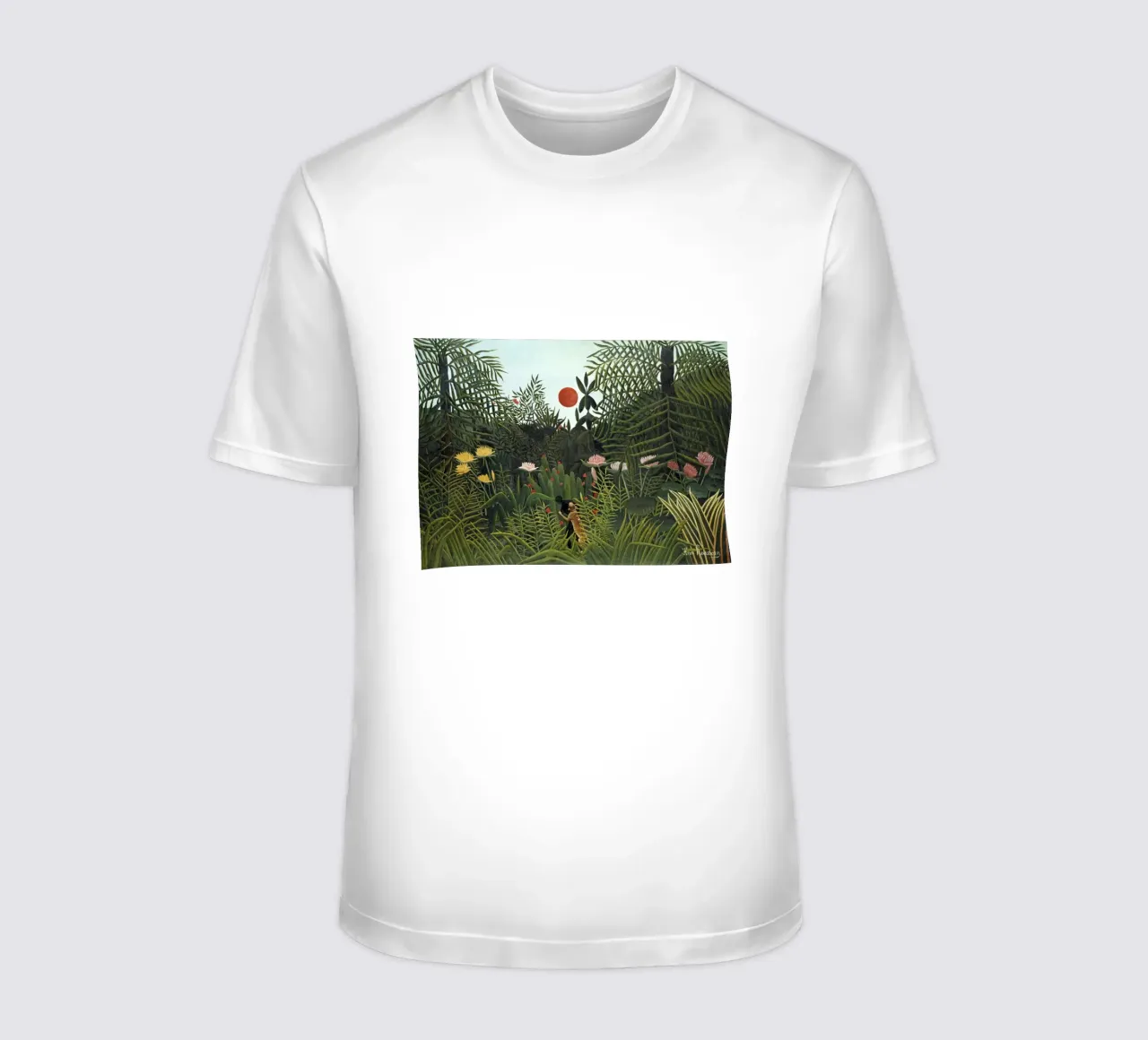 Foresta vergine con tramonto (1910) di Henri Rousseau t-shirt da Classic Art Prints