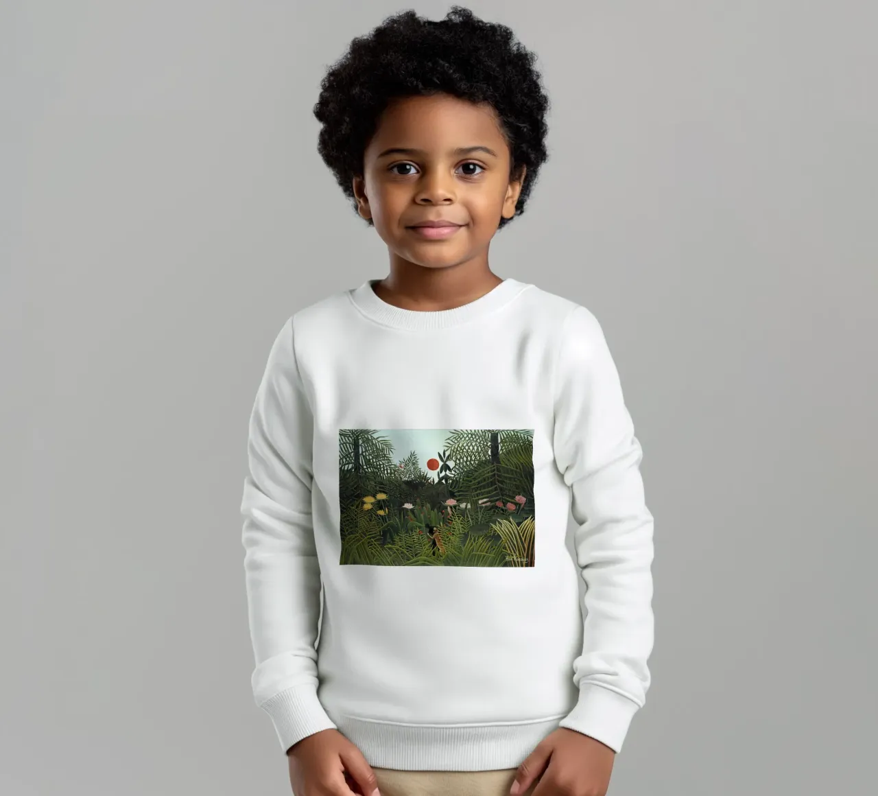 Foresta vergine con tramonto (1910) di Henri Rousseau felpa bambino da Classic Art Prints