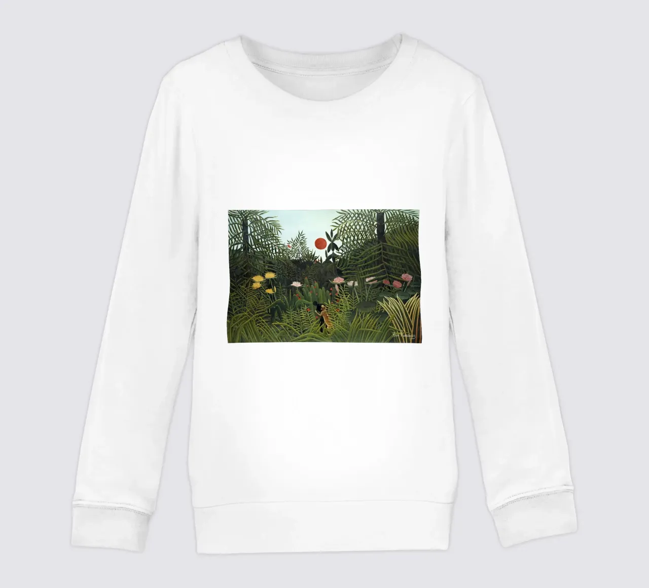 Foresta vergine con tramonto (1910) di Henri Rousseau felpa bambino da Classic Art Prints