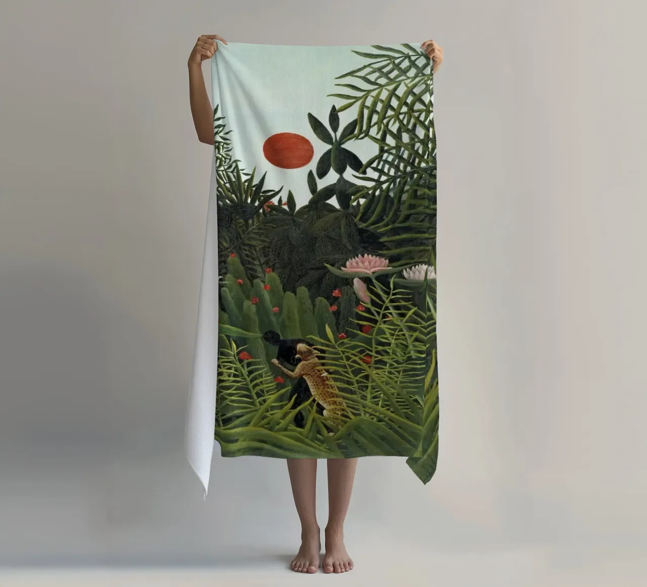 Foresta vergine con tramonto (1910) di Henri Rousseau telo mare da Classic Art Prints