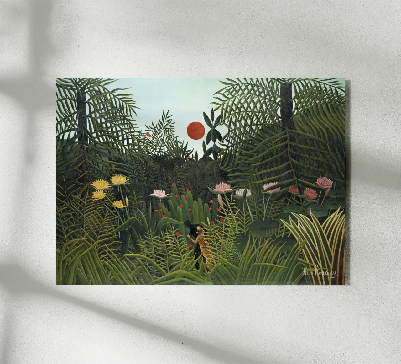 Foresta vergine con tramonto (1910) di Henri Rousseau plexiglass da Classic Art Prints