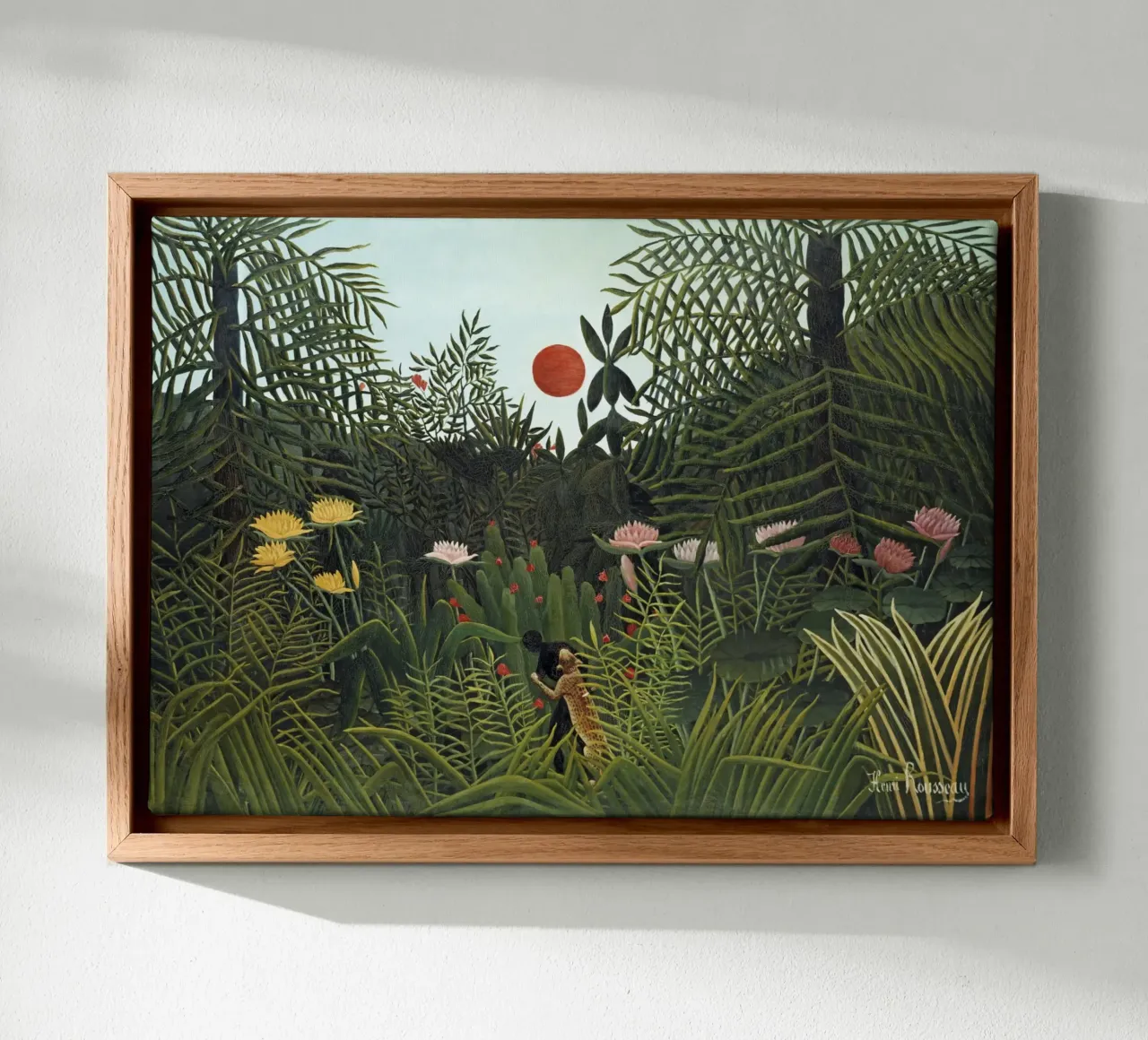 Foresta vergine con tramonto (1910) di Henri Rousseau tela con Cornice a cassetta da Classic Art Prints