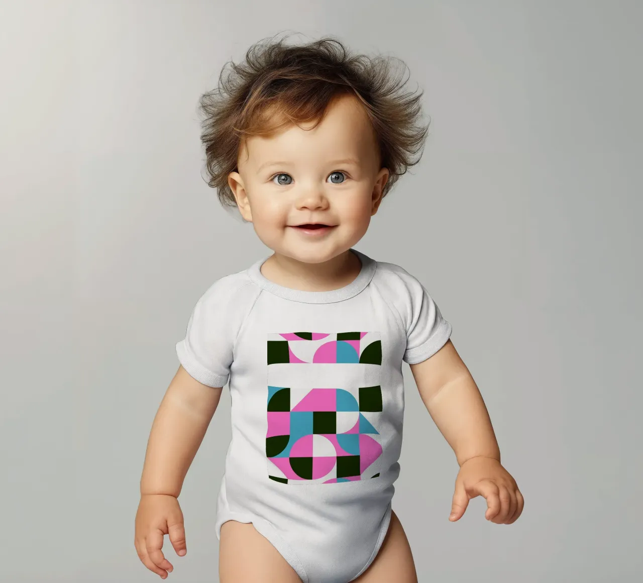 Forme geometriche pop - Arte retrò in rosa e turkis body neonato maniche corte da Studio Vibe